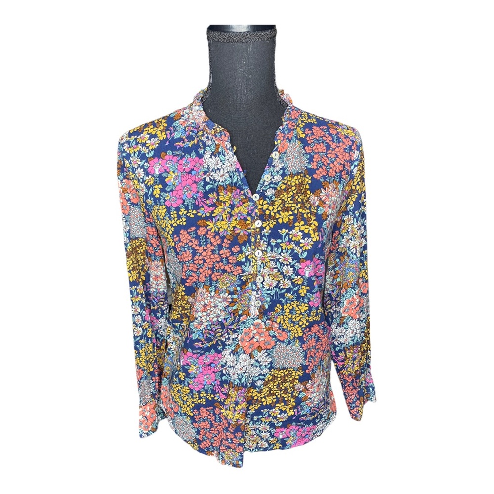 Talbots Petite Ruffle Band Collar Cotton Poplin Popover Blouse Multicolor - Picture 3 of 7